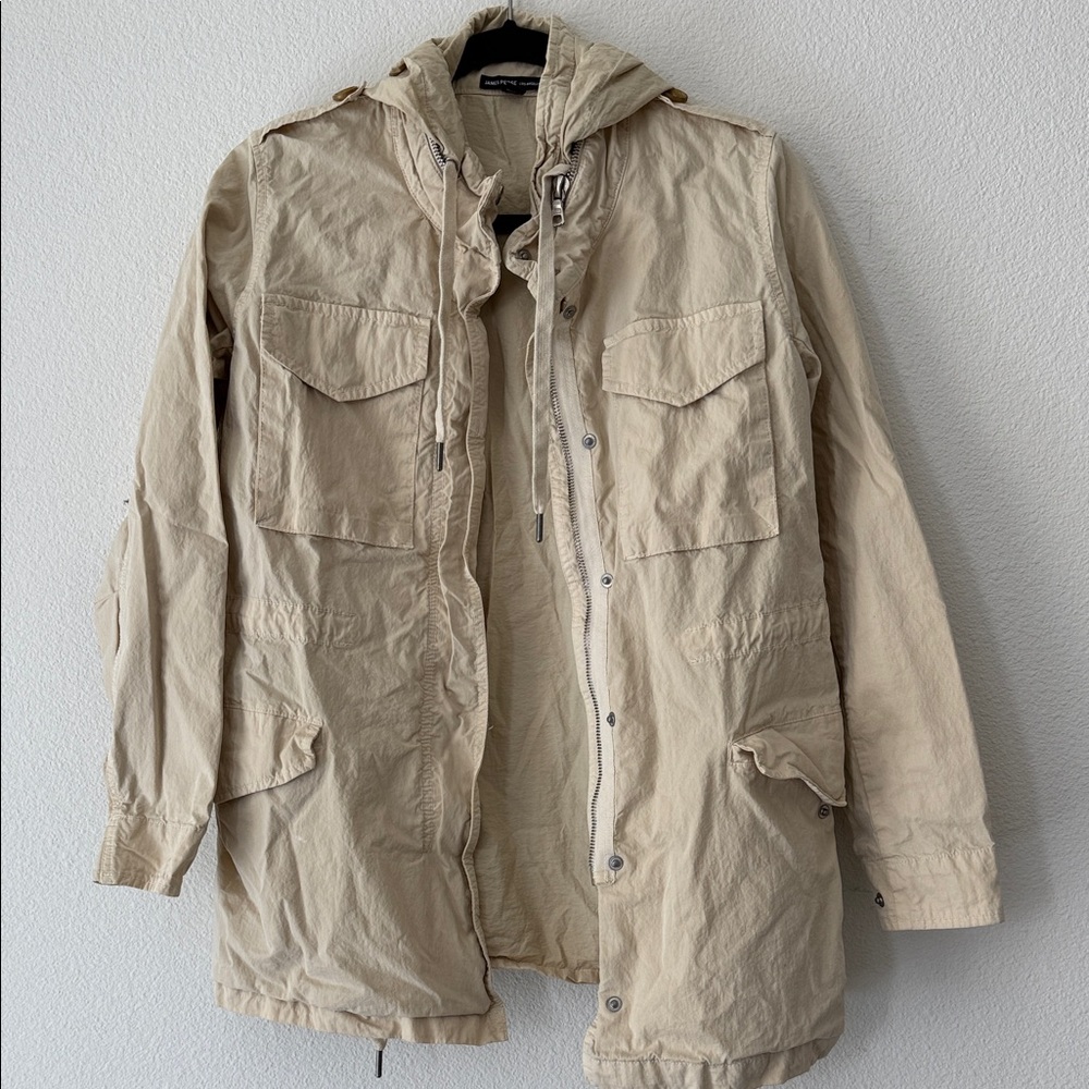 James Perse Light Tan Hooded Field Jacket